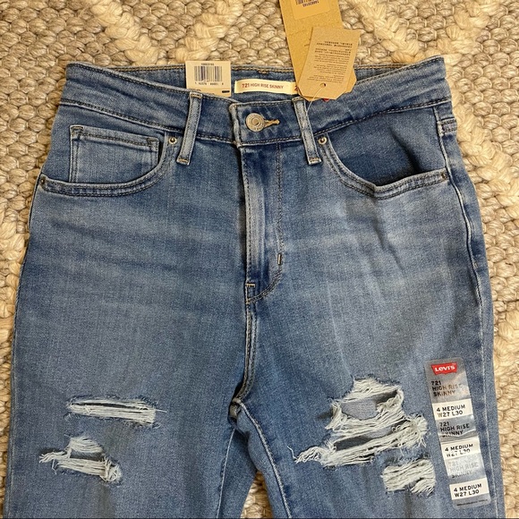 NWT! LEVI STRAUSS 721 High Rise Ripped Raw Hem Skinny Jeans - Size 27 - Picture 6 of 16